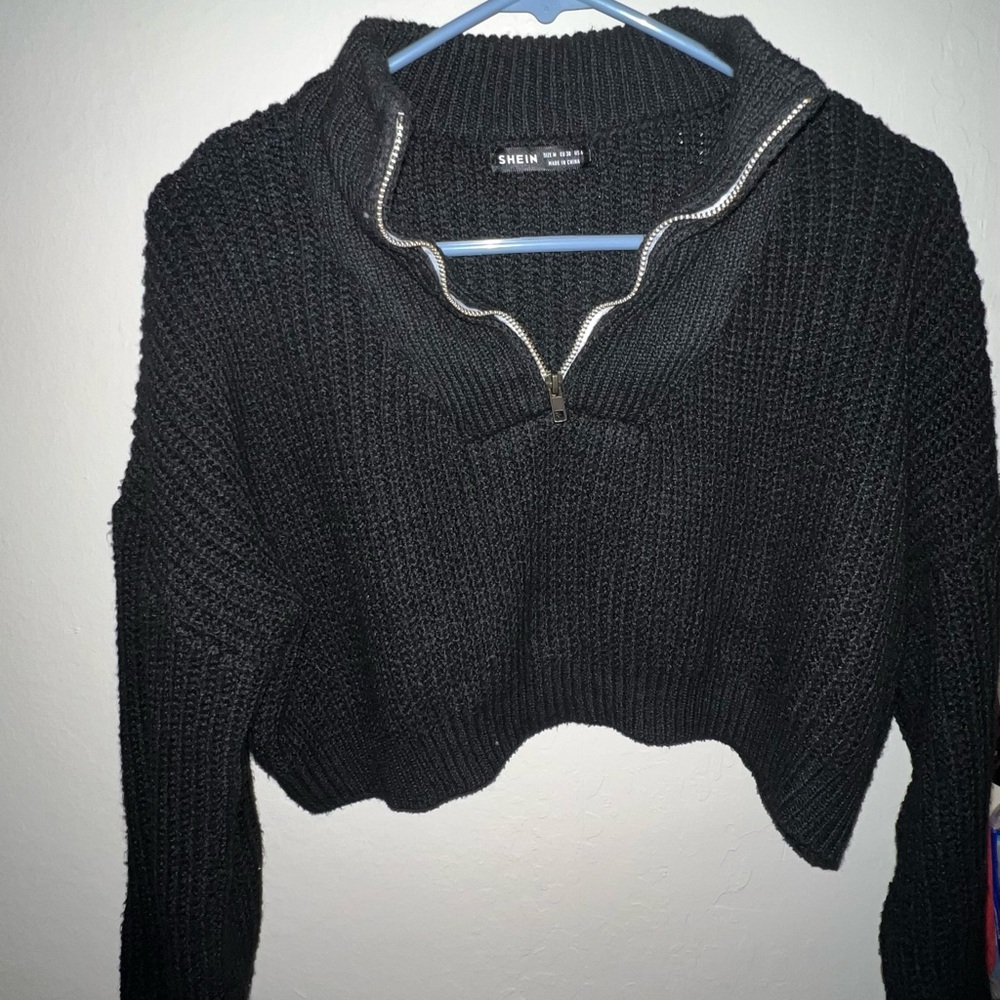 Zip half placket crop sweater